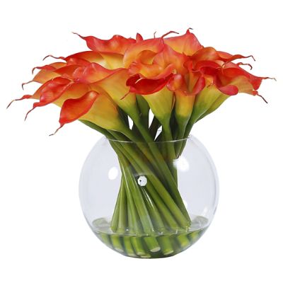 Calla Lily in Round Glass Vase Frontgate