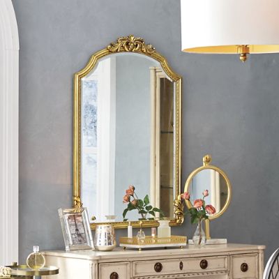 Graciella Old World Wall Mirror with Carved Mahogany Frame