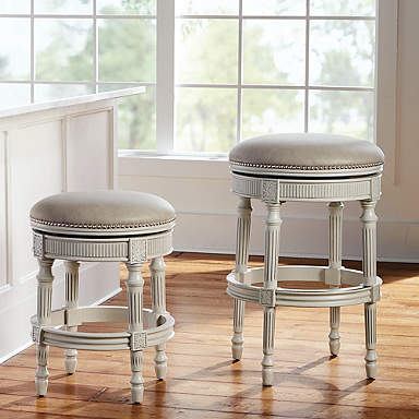 Frontgate Capri Barstool COUNTER BAR Stool leather contemporary metal white 