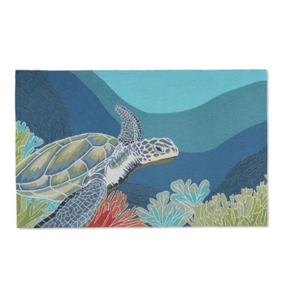 Swimming Sea Turtle 5' x 8' Outdoor Area Rug | Frontgate