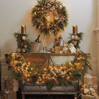 Shades of Gold Pre-Decorated Greenery | Frontgate