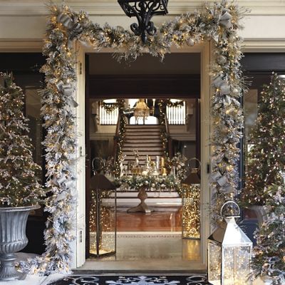 Flocked Norway Spruce Cordless Wreath and Garland | Frontgate