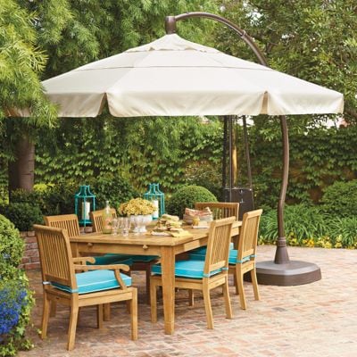 frontgate xlarge patio umbrella 15ft Extra Large Outdoor with Solar Lights & Base, Navy Enjoy expansive shade and optimal sun protection housed in a compelling architectural design 7-1/2' Round Outdoor Market Umbrella