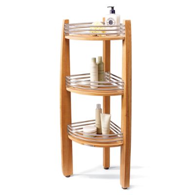 Frontgate Resort Teak and Stainless Corner Caddy Shelving Unit