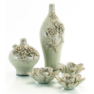 Gray Jugs with Decorative Flowers Frontgate