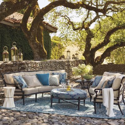 Carlisle 3-pc Curved Sofa Set in Onyx with Swivel Chairs Weather