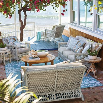 Hampton 3-pc Sofa Set in Ivory Wicker with UV-Protected Cushions