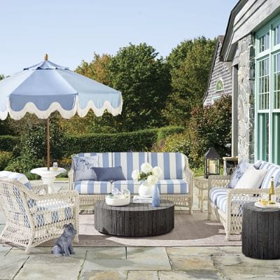 〓MADISONBLUE〓 HAMPTON IVORY/light-YELLOW Hampton 3-pc Sofa Set in Ivory Wicker with UV-Protected Cushions